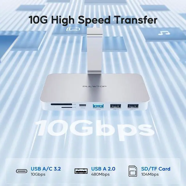 Alt view image 6 of 7 - iMac Accessories for i-Mac 2021/2023/2024, USB C Hub for iMac with USB A/C 10Gbps, Hub for M1/M3/M4, 2 USBA 2.0, SD/TF Card Reader for iMac24 inch & Studio Display 2 Sliver