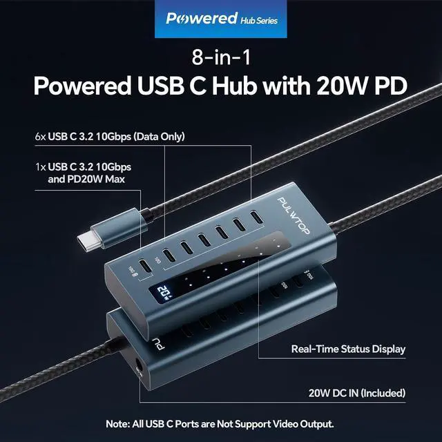 Alt view image 2 of 7 - USB C Hub for Laptop, 7 in 1 10Gbps USB Adapter Support Data & Charging(Not Support Video), USB Hub 10Gbps Ports for iMac, MacBook Pro/Air, iPad, XPS, USB Hub Multiport Adapter