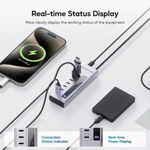 Alt view image 5 of 7 - Powered USB C Hub, 7 in 1 USB C Hub Support Data 10Gbps & Charging(Not Support Video), USB C Powered Hub 10Gbps Ports for iMac, MacBook Pro/Air, iPad, XPS, USB Hub with 35W PD Power Adapter