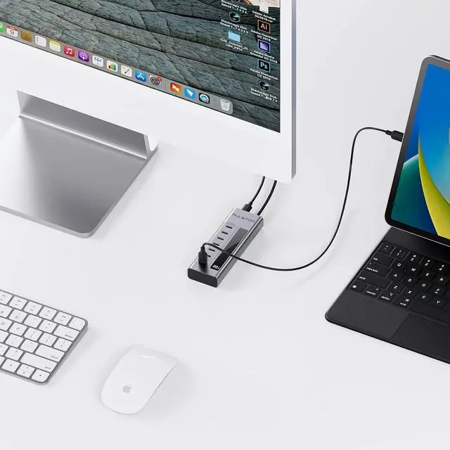 Alt view image 6 of 7 - Powered USB C Hub, 7 in 1 USB C Hub Support Data 10Gbps & Charging(Not Support Video), USB C Powered Hub 10Gbps Ports for iMac, MacBook Pro/Air, iPad, XPS, USB Hub with 35W PD Power Adapter