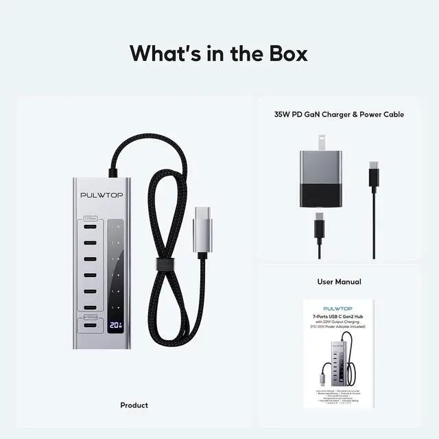 Alt view image 7 of 7 - Powered USB C Hub, 7 in 1 USB C Hub Support Data 10Gbps & Charging(Not Support Video), USB C Powered Hub 10Gbps Ports for iMac, MacBook Pro/Air, iPad, XPS, USB Hub with 35W PD Power Adapter