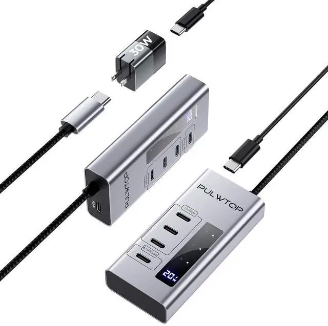 Main image of Powered USB C Hub, 4 in 1 USB C Hub Support Data 10Gbps & Charging(Not Support Video), USB C Powered Hub 10Gbps Ports for iMac, MacBook Pro/Air, iPad, XPS, USB Hub with 30W PD Power Adapter