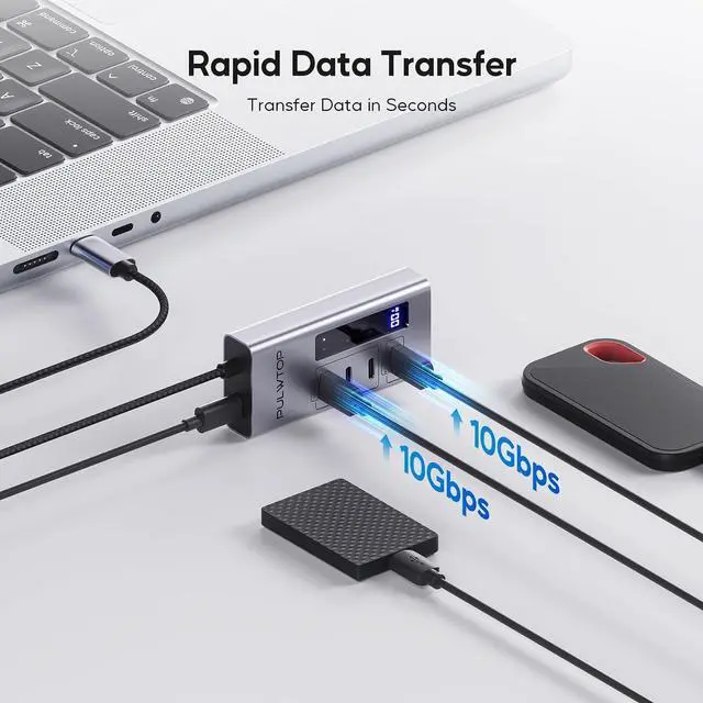 Alt view image 4 of 7 - Powered USB C Hub, 4 in 1 USB C Hub Support Data 10Gbps & Charging(Not Support Video), USB C Powered Hub 10Gbps Ports for iMac, MacBook Pro/Air, iPad, XPS, USB Hub with 30W PD Power Adapter