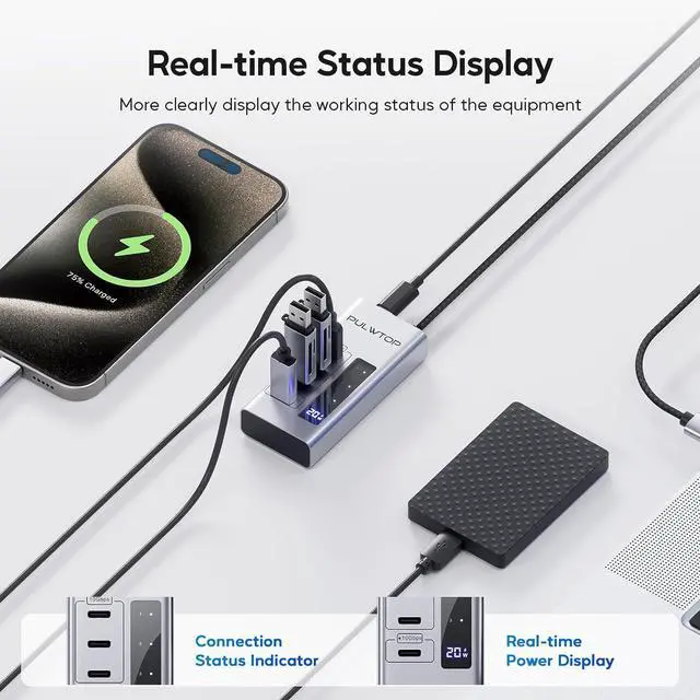 Alt view image 5 of 7 - Powered USB C Hub, 4 in 1 USB C Hub Support Data 10Gbps & Charging(Not Support Video), USB C Powered Hub 10Gbps Ports for iMac, MacBook Pro/Air, iPad, XPS, USB Hub with 30W PD Power Adapter