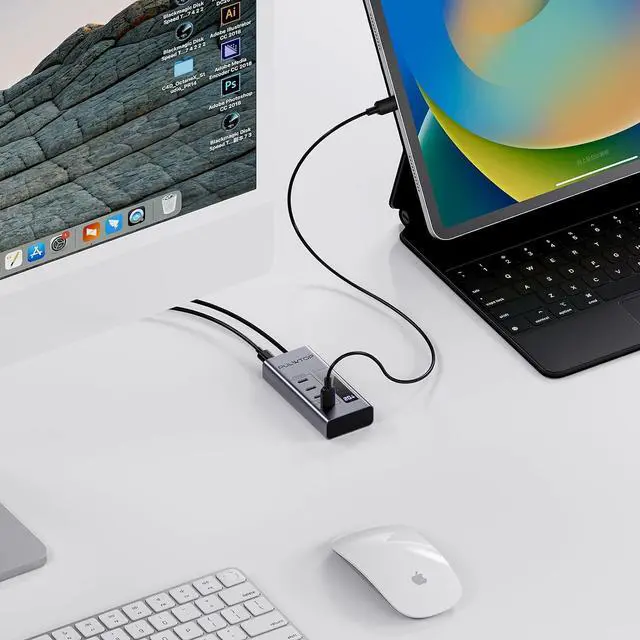 Alt view image 6 of 7 - Powered USB C Hub, 4 in 1 USB C Hub Support Data 10Gbps & Charging(Not Support Video), USB C Powered Hub 10Gbps Ports for iMac, MacBook Pro/Air, iPad, XPS, USB Hub with 30W PD Power Adapter