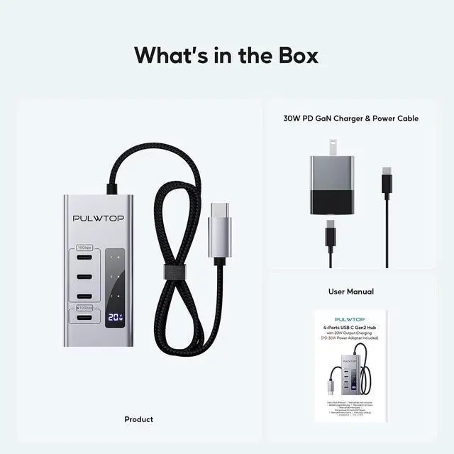 Alt view image 7 of 7 - Powered USB C Hub, 4 in 1 USB C Hub Support Data 10Gbps & Charging(Not Support Video), USB C Powered Hub 10Gbps Ports for iMac, MacBook Pro/Air, iPad, XPS, USB Hub with 30W PD Power Adapter