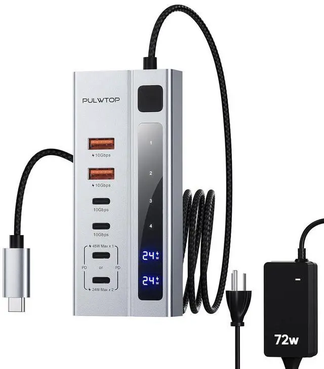 Main image of Powered USB C Hub, USB Hub Powered Support 10Gbps Data & PD 45W Charging Not Support Video, 2USB-C 10Gbps Ports, 2USB 3.1 10Gbps Ports power adapter for iMac, MacBook Pro/Air,iPad, XPS Adapter
