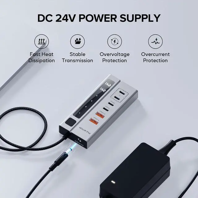 Alt view image 5 of 7 - Powered USB C Hub, USB Hub Powered Support 10Gbps Data & PD 45W Charging Not Support Video, 2USB-C 10Gbps Ports, 2USB 3.1 10Gbps Ports power adapter for iMac, MacBook Pro/Air,iPad, XPS Adapter