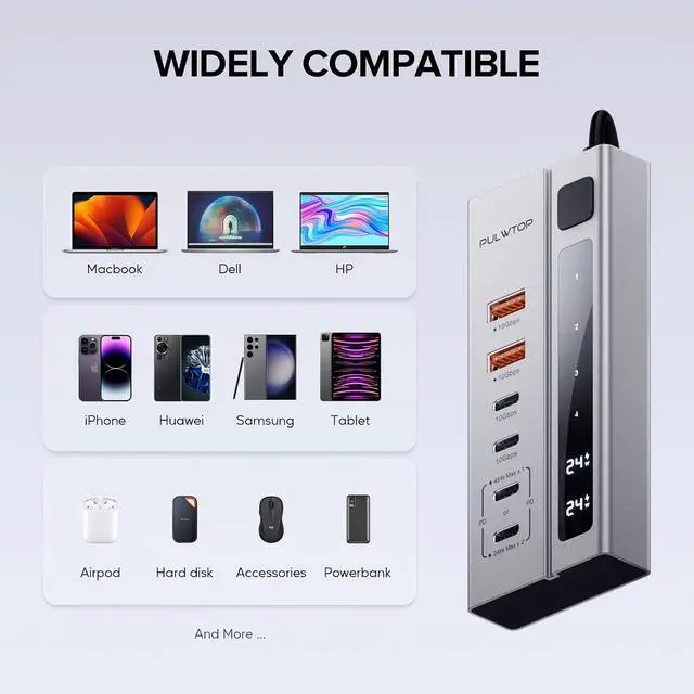 Alt view image 6 of 7 - Powered USB C Hub, USB Hub Powered Support 10Gbps Data & PD 45W Charging Not Support Video, 2USB-C 10Gbps Ports, 2USB 3.1 10Gbps Ports power adapter for iMac, MacBook Pro/Air,iPad, XPS Adapter