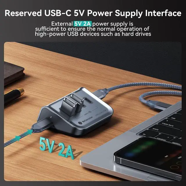 Alt view image 3 of 7 - 4-in-1 USB C Hub, 10Gbps USB 3.2 Gen 2 Desktop Hub with 2 USB-A& 2 USB-C Data Ports, 2-in-1 USB-C/A Cable, Angled USB Splitter for PC, Laptop, Mac mini, MacBook, iMac(Not Support Charging)