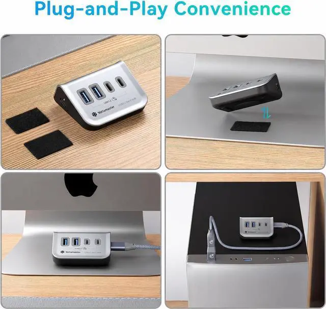 Alt view image 6 of 7 - 4-in-1 USB C Hub, 10Gbps USB 3.2 Gen 2 Desktop Hub with 2 USB-A& 2 USB-C Data Ports, 2-in-1 USB-C/A Cable, Angled USB Splitter for PC, Laptop, Mac mini, MacBook, iMac(Not Support Charging)