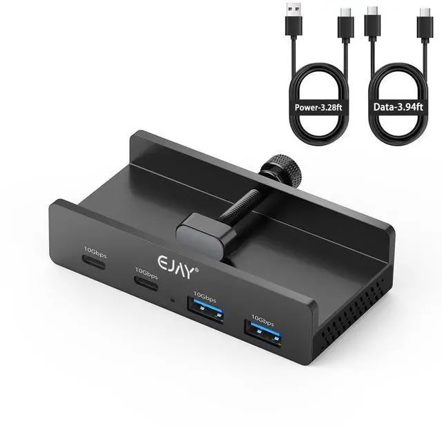 Main image of 4Ports 10Gbps USB-C HUB USB3.2 Clamp USB HUB Splitter,Mountable USB-C Adapter with Data & Power Cable for iMac 2021 and later-10Gbps (Black)