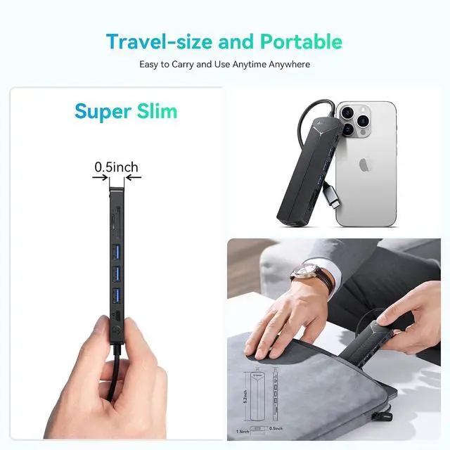 Alt view image 6 of 7 - USB-C Hub 7 Ports with SD&TF Card Reader, 4K HDMI Display, Three 5Gbps USB-A Data Ports, 100W PD Input, Powered USB3.0 Hub, USB to HDMI Adapter for PC/Laptop