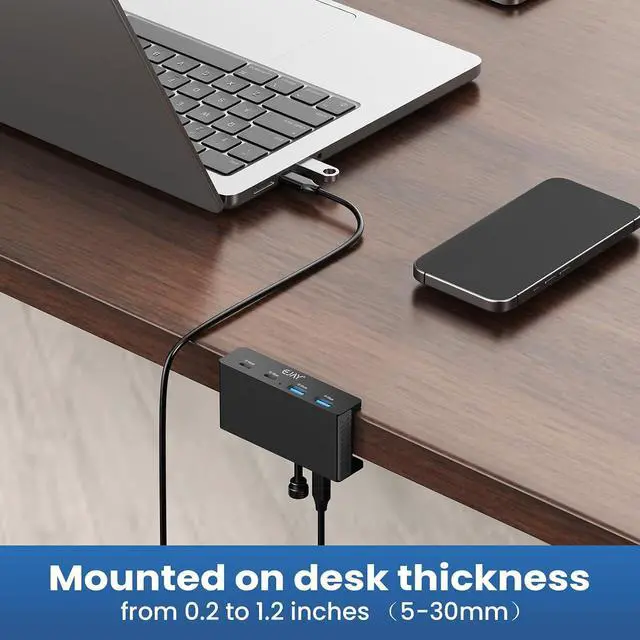 Alt view image 4 of 7 - 4Ports 10Gbps USB-C HUB USB3.2 Clamp USB HUB Splitter,Mountable USB-C Adapter with Data & Power Cable for iMac 2021 and later-10Gbps (Black)