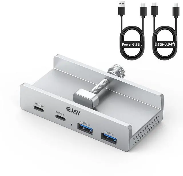 Main image of Desk Clamp USB Hub, 10Gbps Mountable USB C Hub Multiport Adapter, Aluminum Desktop Hub Desk Mount for iMac, Mac, PC, Under Desk USB Port Expander Splitter for Workstation, Silver