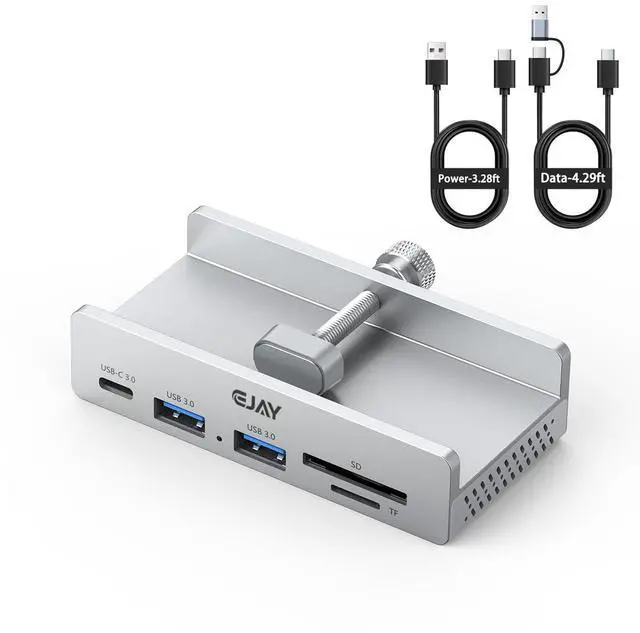 Main image of Clamp USB Hub Desk Mount, 5-in-1 Aluminum Mountable USB C Hub with SD/TF Card Reader, 59" Long Cable Under Desk USB Hub for iMac, MacBook, Floor PC, 5Gbps Desktop Hub, Silver