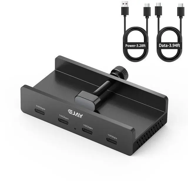 Main image of USB C Hub Clamp Mount, 4-Port 10Gbps USB 3.2 Hub Gen 2, Aluminum Clamp On USB Hub for Monitor & Desk, Dual Cable USB C Splitter Data Hub for Mac, PC, Desktop, Black
