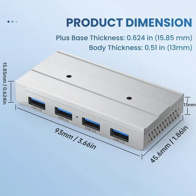 Alt view image 7 of 7 - Magnetic USB 3.0 Hub, 4-Port Desk Mount USB Hub with 59in Data Cable, Industrial-Strength Magnetic Hub to Attach to a Desk/PC Case, Powered USB 3.0 Hub for PC, Mac, Desktop, Silver
