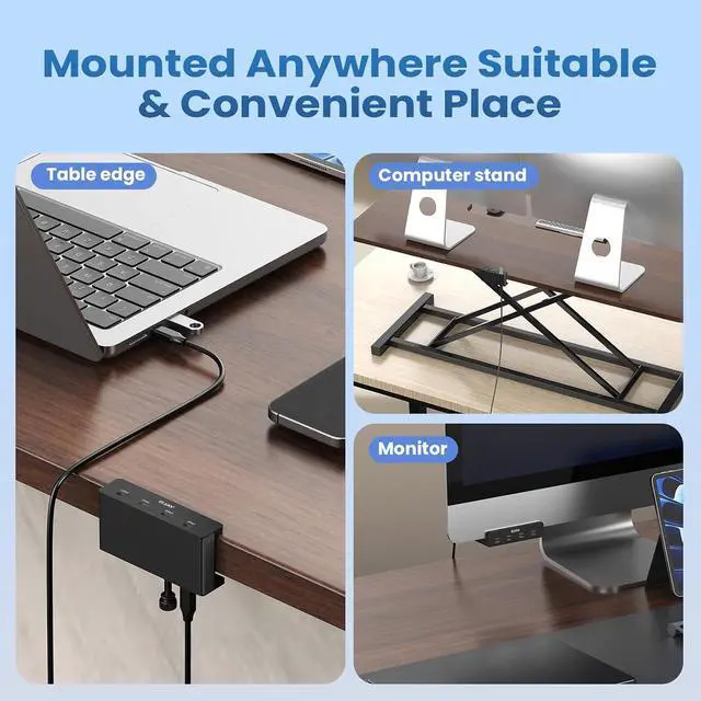 Alt view image 4 of 7 - USB C Hub Clamp Mount, 4-Port 10Gbps USB 3.2 Hub Gen 2, Aluminum Clamp On USB Hub for Monitor & Desk, Dual Cable USB C Splitter Data Hub for Mac, PC, Desktop, Black