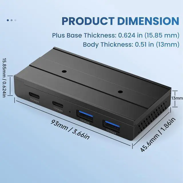 Alt view image 7 of 7 - 10Gbps Magnetic USB-C Hub, 4-Port USB 3.2 Gen2 Desktop Hub with 47" Extra Long Cable, Aluminum USB C Splitter, Under Desk Mount Multi Port USB Hub for MacBook, PC, Surface, SSD, Black