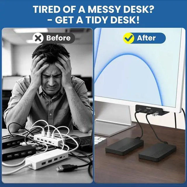 Alt view image 3 of 7 - Clamp USB Hub Desk Mount, 5-in-1 Aluminum Mountable USB C Hub with SD/TF Card Reader, 59" Long Cable Under Desk USB Hub for iMac, MacBook, Floor PC, 5Gbps Desktop Hub, Black