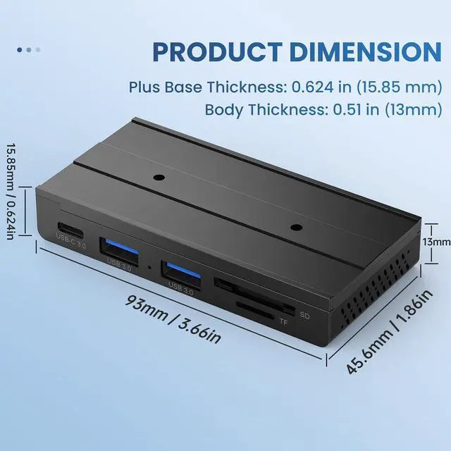 Alt view image 6 of 7 - 5-in-1 Magnetic USB 3.0 Hub with SD/TF Card Reader, 5Gbps USB Data Hub for Desk, Magnetic Hub for PC Case, Powered USB 3.0 Hub Desk Mount for MacBook, PC, 3-Way Mounting, Black