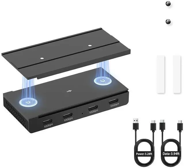 Main image of Magnetic USB C Hub 10Gbps, 4 Port USB 3.2 Gen2 Desktop USB Hub with 47in Long Data Cable, Desk Mount USB C Hub Magnetic to Attach to Desk/PC Case, Powered USB Data Hub for PC, Mac, Black