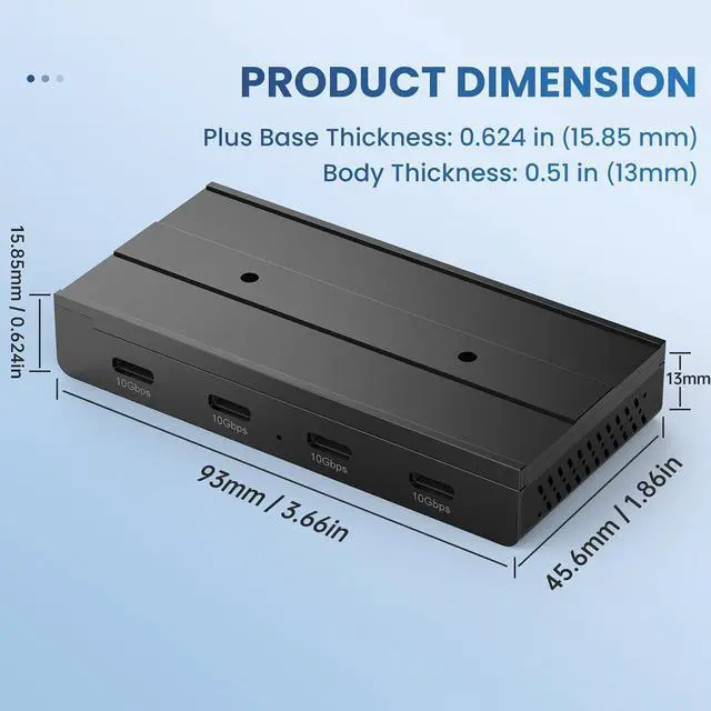 Alt view image 7 of 7 - Magnetic USB C Hub 10Gbps, 4 Port USB 3.2 Gen2 Desktop USB Hub with 47in Long Data Cable, Desk Mount USB C Hub Magnetic to Attach to Desk/PC Case, Powered USB Data Hub for PC, Mac, Black