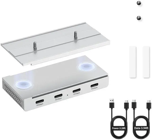 Main image of Magnetic USB C Hub 10Gbps, 4 Port USB 3.2 Gen2 Desktop USB Hub with 47in Long Data Cable, Desk Mount USB C Hub Magnetic to Attach to Desk/PC Case, Powered USB Data Hub for PC, Mac, Silver