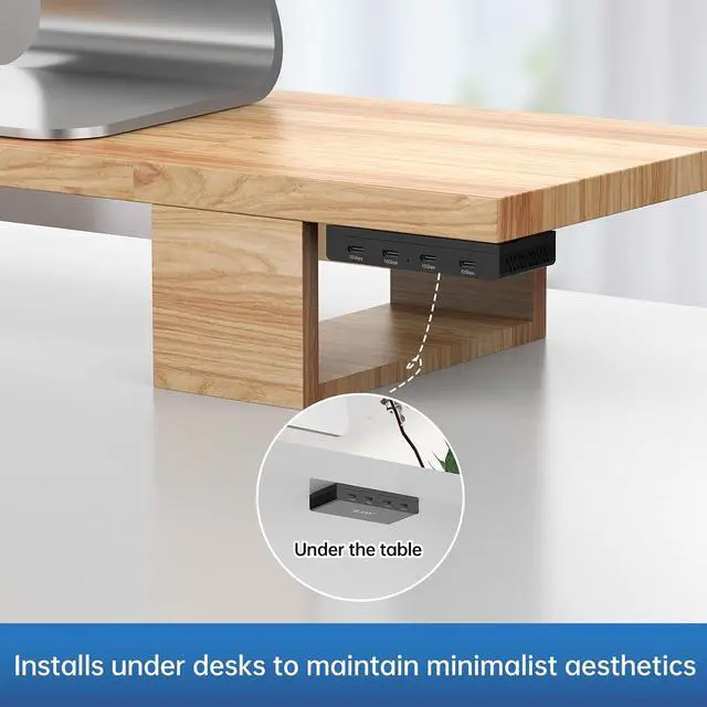 Alt view image 5 of 7 - Magnetic USB C Hub 10Gbps, 4 Port USB 3.2 Gen2 Desktop USB Hub with 47in Long Data Cable, Desk Mount USB C Hub Magnetic to Attach to Desk/PC Case, Powered USB Data Hub for PC, Mac, Black
