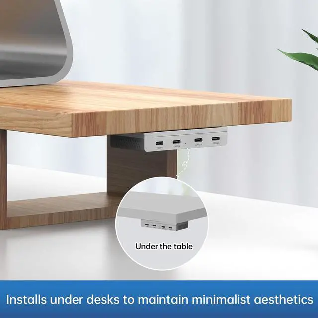 Alt view image 5 of 7 - Magnetic USB C Hub 10Gbps, 4 Port USB 3.2 Gen2 Desktop USB Hub with 47in Long Data Cable, Desk Mount USB C Hub Magnetic to Attach to Desk/PC Case, Powered USB Data Hub for PC, Mac, Silver