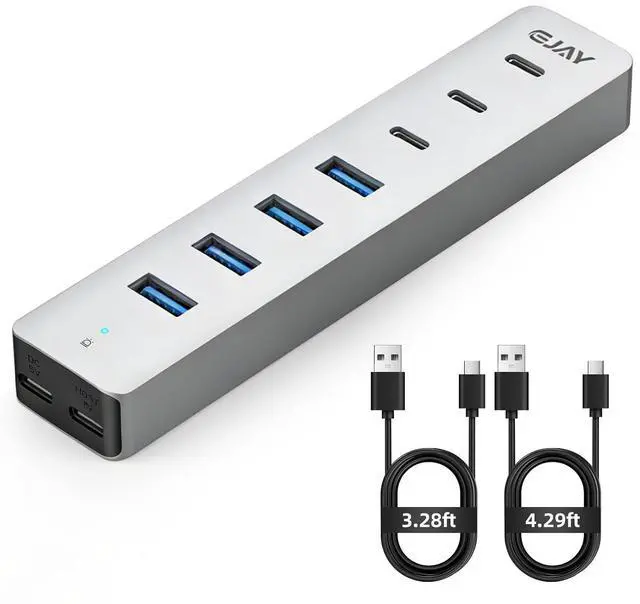 Main image of 4 Port USB3.0 and USB-C HUB for PC,Laptop,MacBook Pro etc | 7-Port USB3.0 Splitter & USB Extender, Aluminum,5Gbps,Detachable Dual Cables (4.28ft Long)