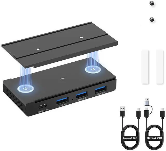 Main image of 4 Port Magnetic USB C Hub, 5Gbps Mountable Data Splitter with 59in Cable, Under Desk USB Hub with Mount, Magnetic Desktop Extender for PC Mac, Black