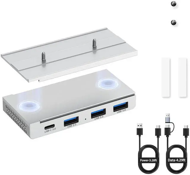 Main image of 4 Port Magnetic USB C Hub, 5Gbps Mountable Data Splitter with 59in Cable, Under Desk USB Hub with Mount, Magnetic Desktop Extender for PC Mac, Silver