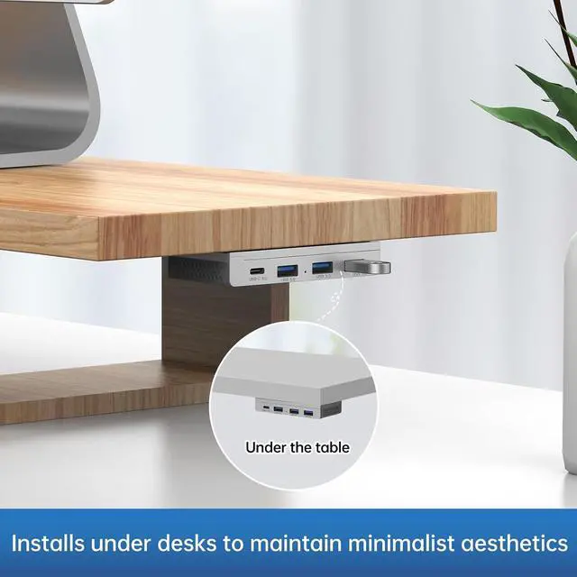Alt view image 5 of 7 - 4 Port Magnetic USB C Hub, 5Gbps Mountable Data Splitter with 59in Cable, Under Desk USB Hub with Mount, Magnetic Desktop Extender for PC Mac, Silver