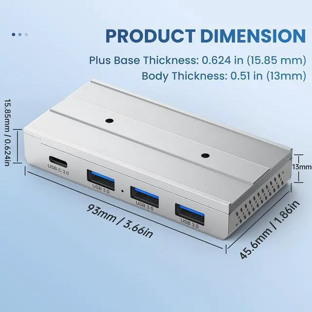 Alt view image 6 of 7 - 4 Port Magnetic USB C Hub, 5Gbps Mountable Data Splitter with 59in Cable, Under Desk USB Hub with Mount, Magnetic Desktop Extender for PC Mac, Silver
