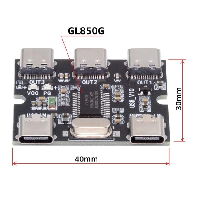 Alt view image 3 of 7 - xiwai USB-C 2.0 1-to-3 Three Ports HUB Splitter PCBA Expansion Module Board PCs Multiport 3 Devices Type-C for Keyboard Mouse Scanner Printer