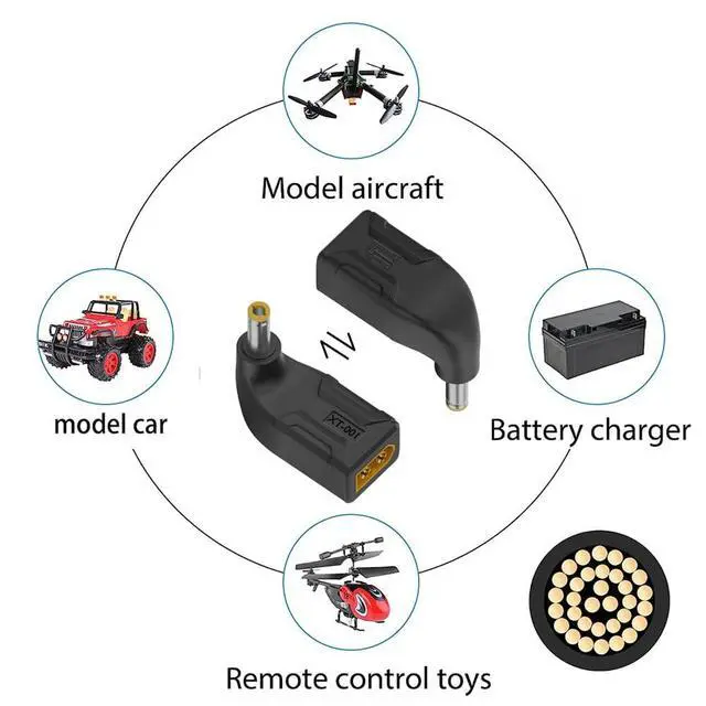 Alt view image 7 of 7 - xiwai XT60 Power Connector Male SC100 Protocol to DC 5.5x2.5mm Male Plug Fast Charging Angled Vertical Adapter for RC Lipo Battery Quadcopter Multicopter Aeromodelling