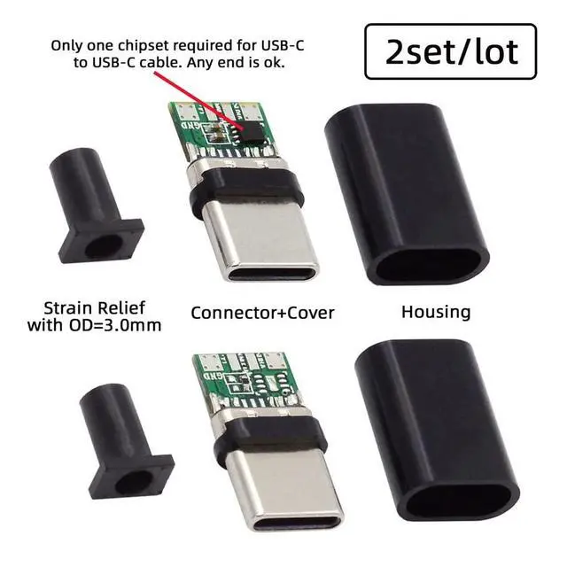 Alt view image 2 of 7 - xiwai 2sets/lot USB Type C Male to USB-C Male 100W DIY OEM 24pin Connector Plug PD USB2.0 Data with Housing Cover for Replacement
