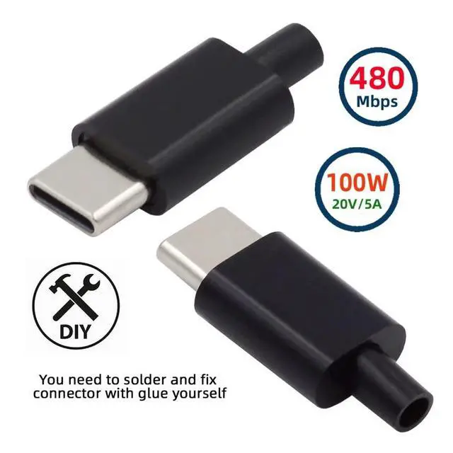 Alt view image 7 of 7 - xiwai 2sets/lot USB Type C Male to USB-C Male 100W DIY OEM 24pin Connector Plug PD USB2.0 Data with Housing Cover for Replacement