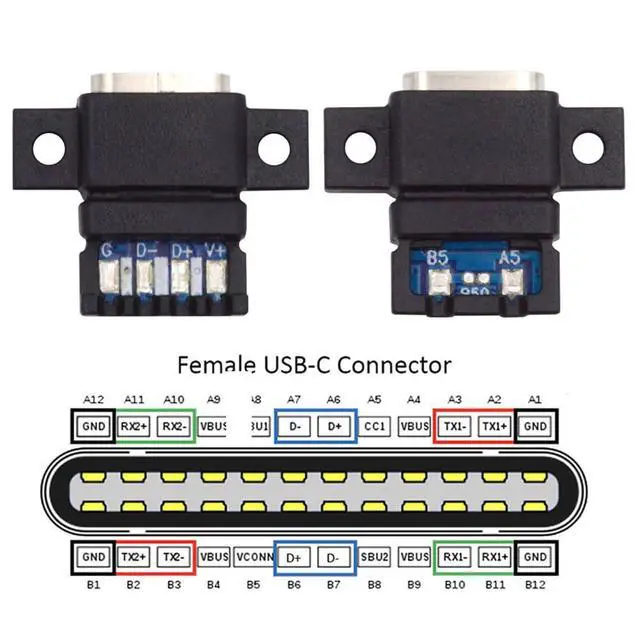 Alt view image 3 of 7 - xiwai 5pcs/Set DIY OEM Type C Female Socket Connector to 6Pin PCBA Pinout Flat Scew Mount Type PD Power DC 5V/20V for Wiring