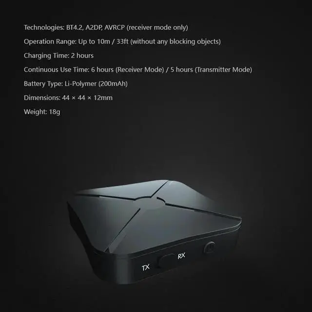 Alt view image 5 of 5 - Bluetooth Transmitter & Receiver Adapter 2 in1 Wireless Bluetooth 4.2 Audio Portable Audio Player Adapter Aux 3.5mm PK B6
