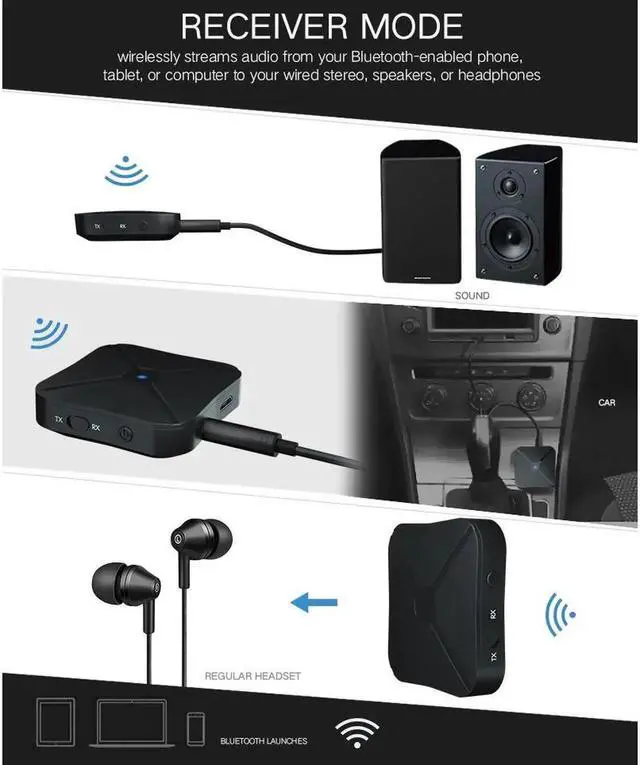 Alt view image 3 of 5 - Bluetooth Transmitter & Receiver Adapter 2 in1 Wireless Bluetooth 4.2 Audio Portable Audio Player Adapter Aux 3.5mm PK B6