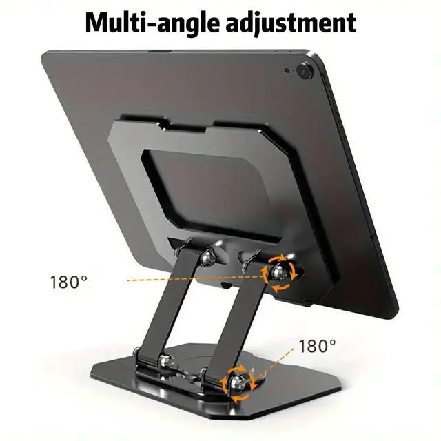 Alt view image 3 of 6 - Foldable Metal Tablet Holder Adjustable 360 Degree Rotating Hollowed Tablet Rack Height Adjustable Tablet PC Stand Silver