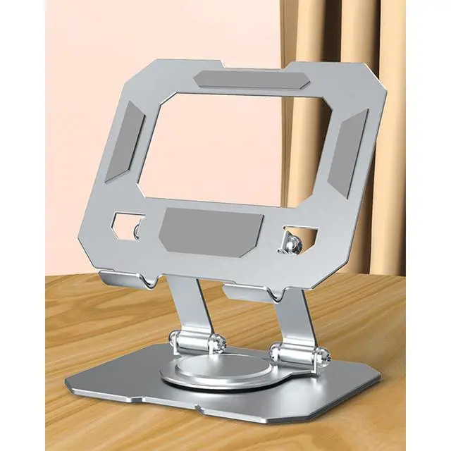 Alt view image 5 of 6 - Foldable Metal Tablet Holder Adjustable 360 Degree Rotating Hollowed Tablet Rack Height Adjustable Tablet PC Stand Silver