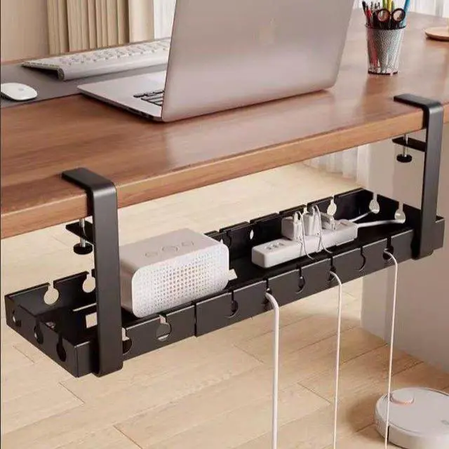 Alt view image 2 of 6 - Under Desk Metal Cable Organizer & Rack Standing Type Single Tier Power Cord Storage Box No Drilling Desktop Socket Management