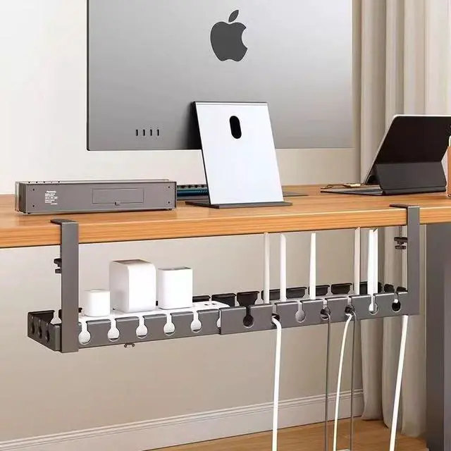Alt view image 6 of 6 - Under Desk Metal Cable Organizer & Rack Standing Type Single Tier Power Cord Storage Box No Drilling Desktop Socket Management