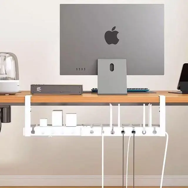 Alt view image 5 of 6 - Under Desk Metal Cable Organizer & Rack Standing Type Single Tier Power Cord Storage Box No Drilling Desktop Socket Management