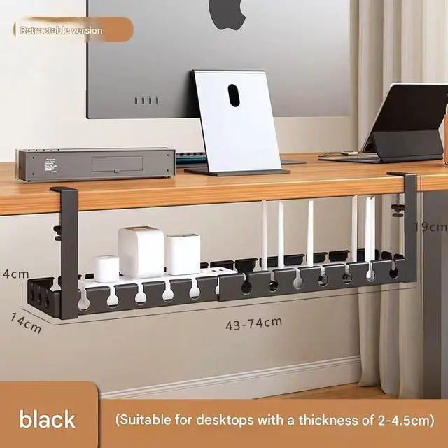 Alt view image 4 of 6 - Under Desk Metal Cable Organizer & Rack Standing Type Single Tier Power Cord Storage Box No Drilling Desktop Socket Management