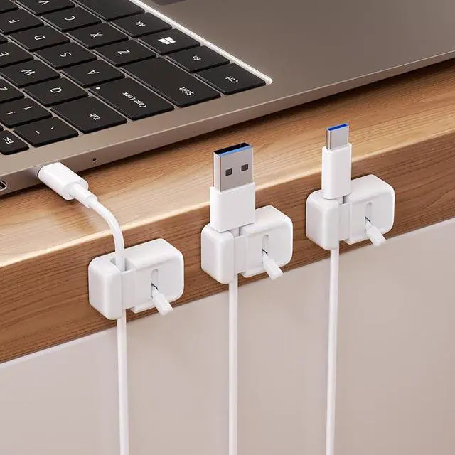 Alt view image 2 of 5 - New Plastic Cable Clip Adhesive Wire Cord Holder Organizer Winder Wall Mounted Modern Desk Storage Home Office Car Cable